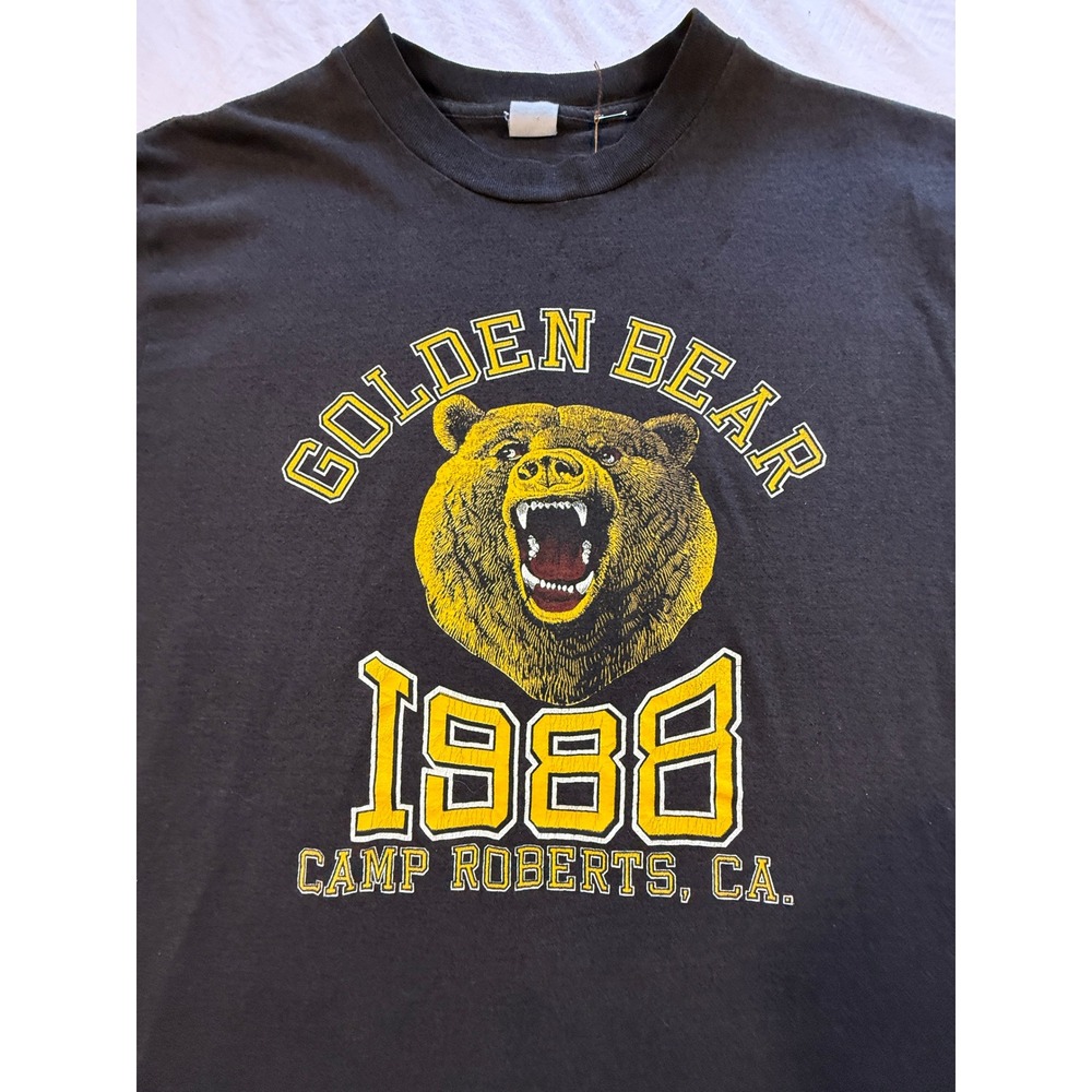 Vintage 1988 Camp Roberts Golden Bear T-Shirt Single Stitch Black Large 80s CA